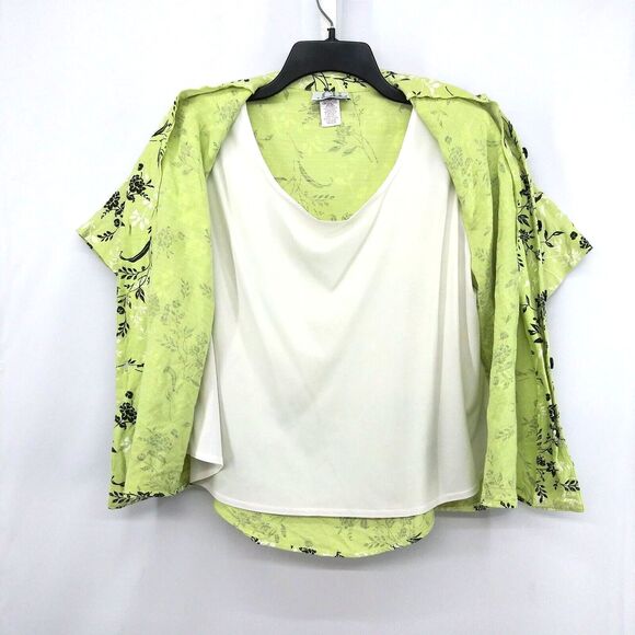 c.b. collections Shirt Womens Size M Green Floral Short Sleeve Lined Button Up - Picture 3 of 7